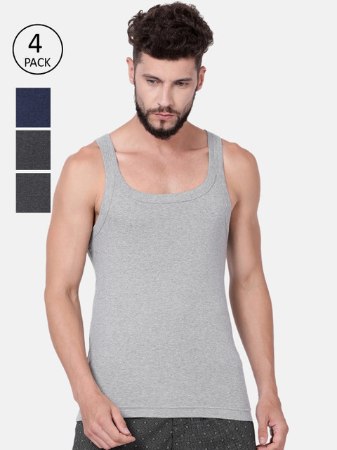 

Levis Men Pack of 4 Solid Pure Cotton Innerwear Vests, Charcoal
