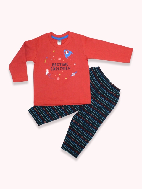 

Born Babies Unisex Kids Orange & Blue Self Design Top with Pyjamas