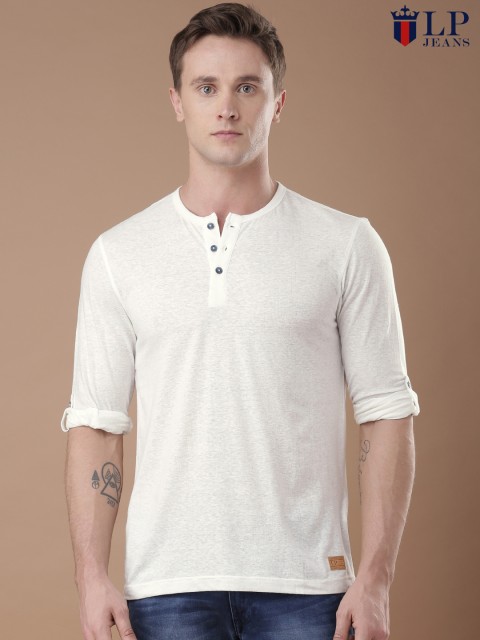 

Louis Philippe Jeans Men Off-White Solid Henley T-shirt
