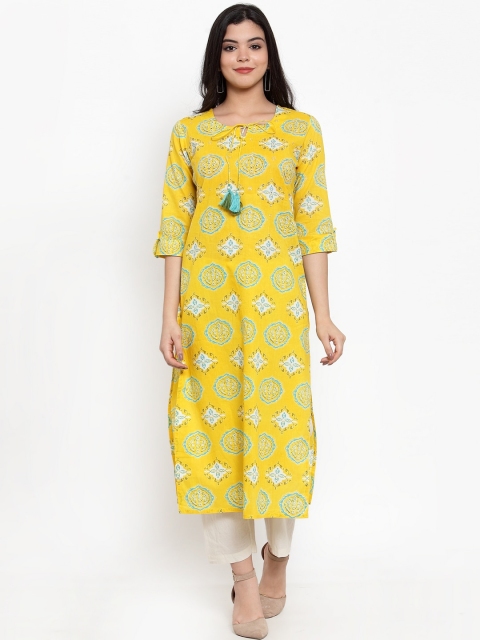 

Aujjessa Women Yellow Ethnic Motifs Printed Kurta