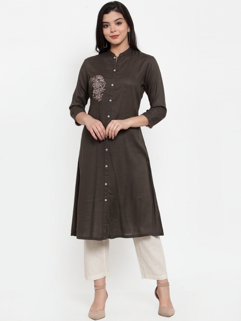 

Aujjessa Women Brown Threadwork Kurta