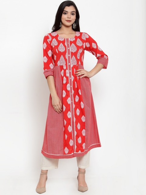 

Aujjessa Women Red Ethnic Motifs Printed A-Line Kurta