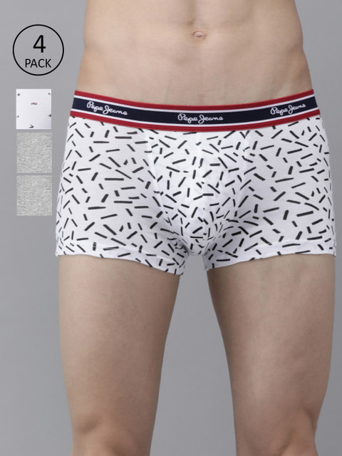 

Pepe Jeans Men Pack of 4 Printed Trunks, White