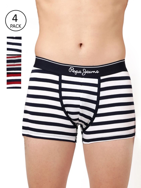 

Pepe Jeans Men Pack of 4 Striped Trunks, Black