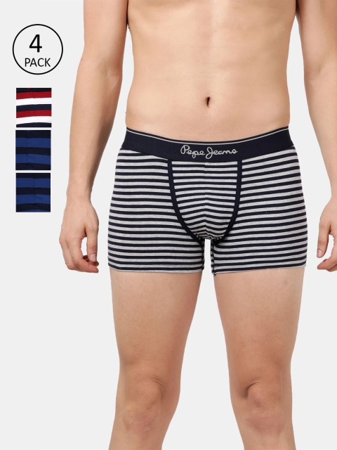 

Pepe Jeans Men Pack of 4 Striped Trunks, Red