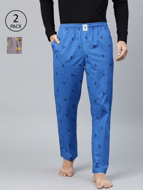 

U.S. Polo Assn. Men Pack of 2 Pure Cotton Printed Lounge Pants, Grey