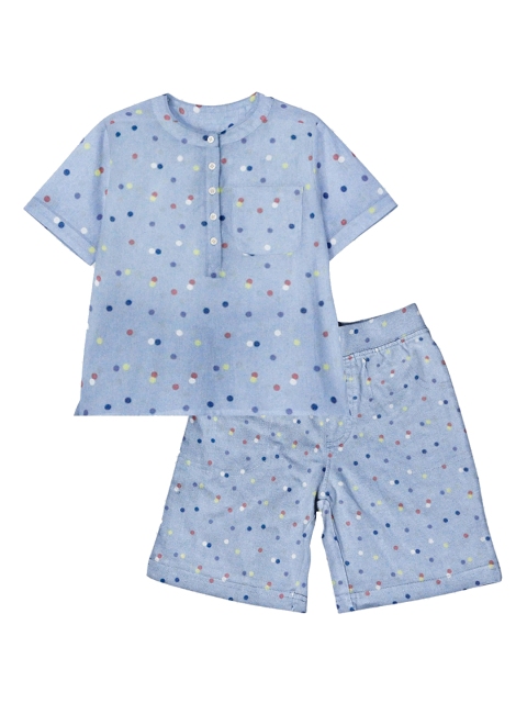 

THE BABY ATELIER Unisex Kids Blue Printed 100% Organic Cotton Night suit