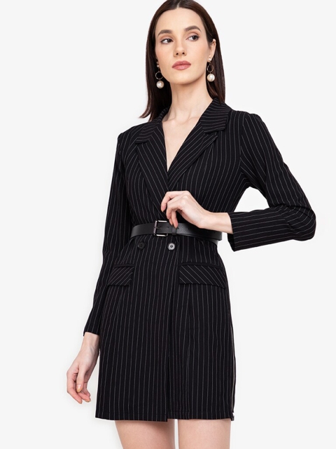 

ZALORA WORK Woman Black Stripped Collar Neck Regular Sleeves Formal Blazer Dress