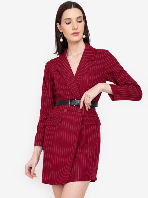 

ZALORA WORK Woman Red Stripped Collar Neck Regular Sleeves Formal Blazer Dress