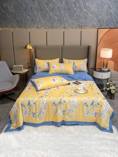 

JC Collection Yellow & Blue Floral Summer 354 GSM Single Bed Quilt