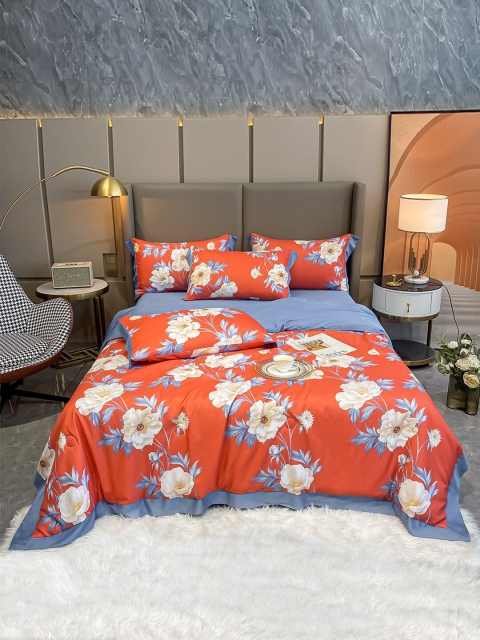 

JC Collection Red & Pink Floral Summer 354 GSM Double Bed Quilt