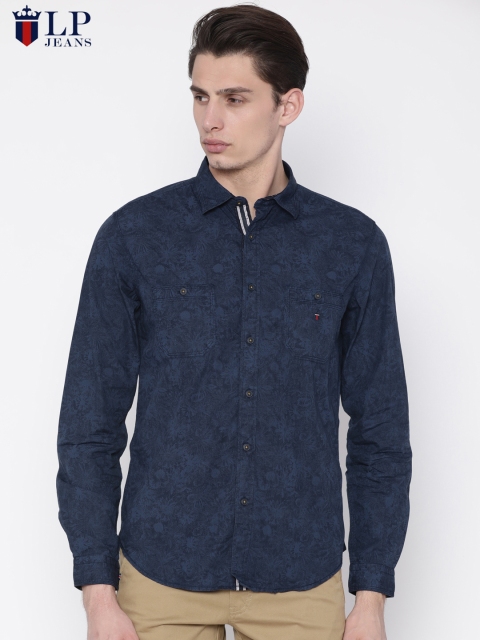

Louis Philippe Jeans Men Navy Union Square Slim Fit Printed Casual Shirt, Navy blue