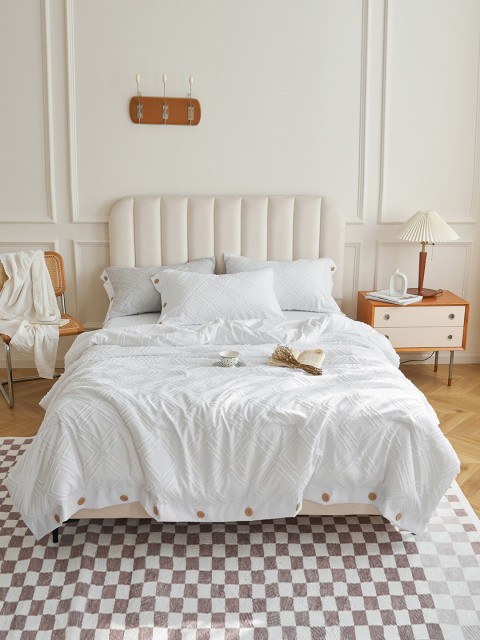 

JC Collection White Checked Summer 354 GSM Double Bed Quilt