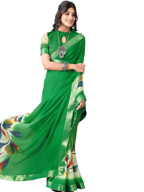 

SIRIL Green & White Floral Saree