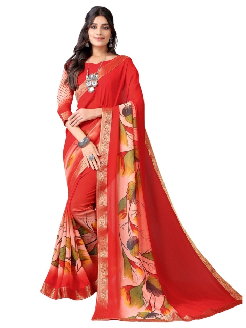 

SIRIL Red Floral Printed Saree
