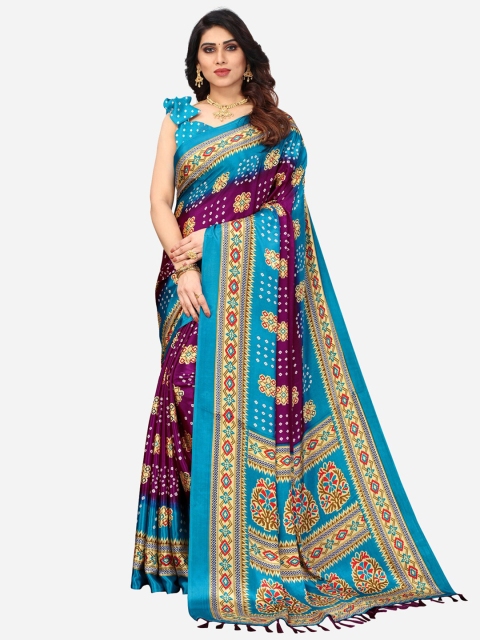 

SIRIL Purple & Blue Bandhani Saree