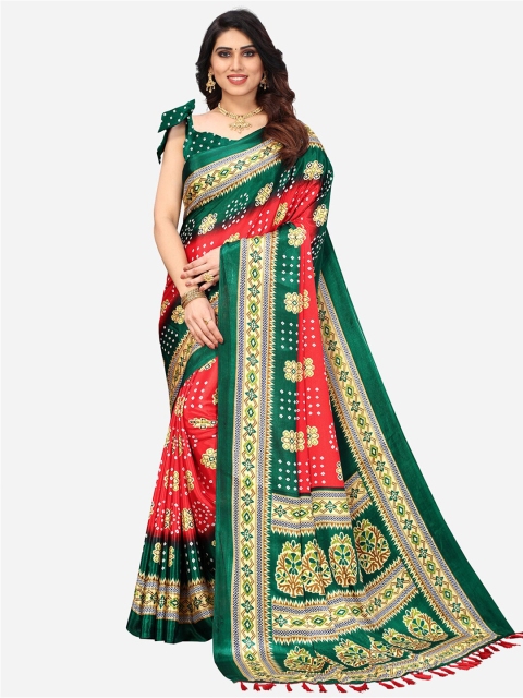 

SIRIL Red & Green Bandhani Saree