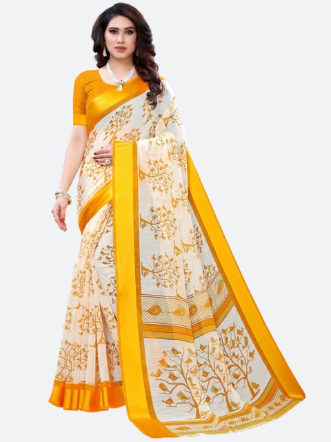 

SIRIL White & Yellow Floral Mangalagiri Saree