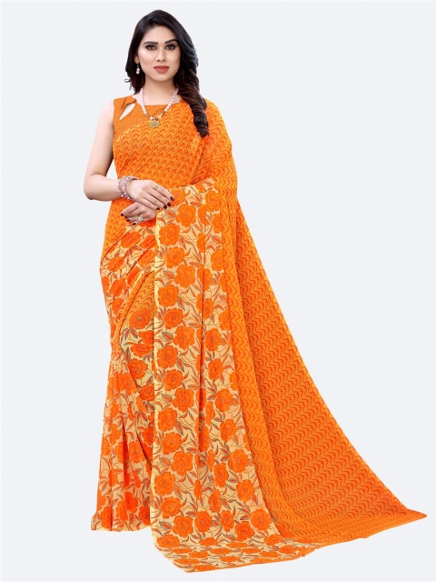 

SIRIL Orange Floral Saree