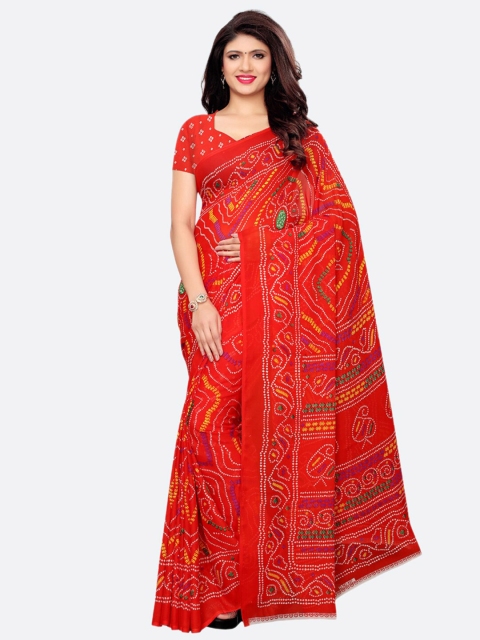 

SIRIL Red & White Bandhani Saree
