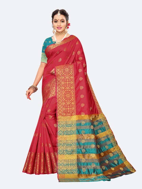 

SIRIL Red & Blue Woven Design Zari Kanjeevaram Saree