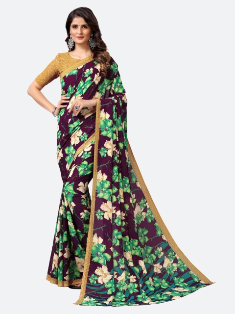 

SIRIL Purple & Green Floral Saree