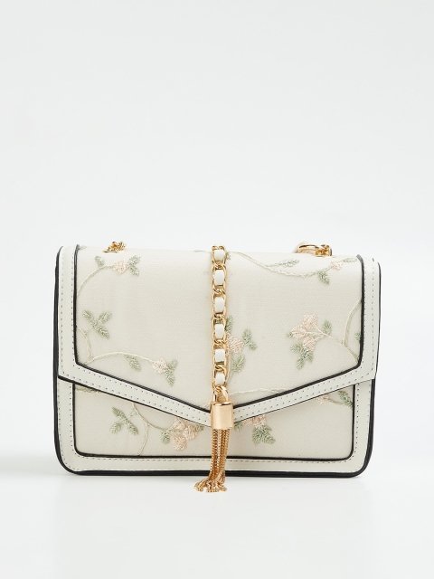 

CODE by Lifestyle White Embellished Structured Sling Bag