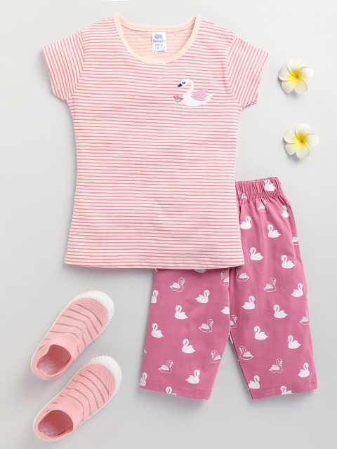 

Dear to Dad Girls Pink Printed Cotton T-shirt with Capris
