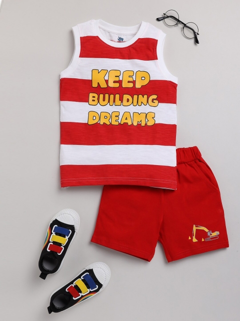 

Dear to Dad Boys Red & White Striped Pure Cotton T-shirt with Shorts