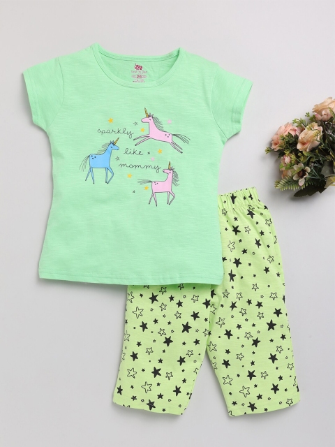 

Dear to Dad Girls Green Printed T-shirt with Capris