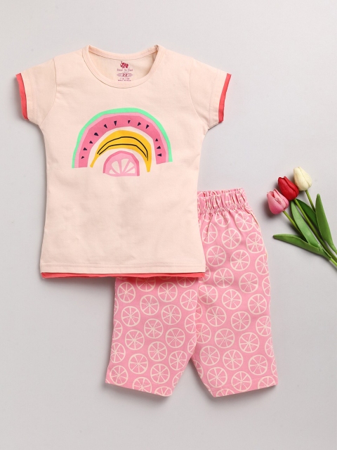 

Dear to Dad Girls Pink Printed Cotton T-shirt with Capris