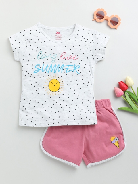 

Dear to Dad Girls Grey & Pink Printed Pure Cotton T-shirt with Shorts