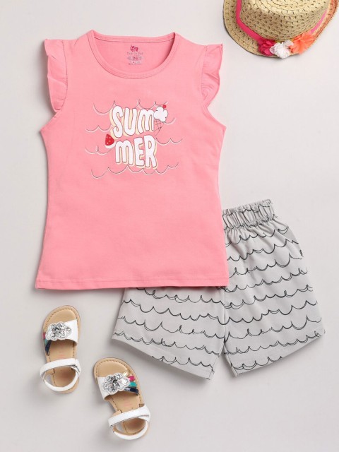 

Dear to Dad Girls Pink & Grey Printed Cotton T-shirt with Shorts