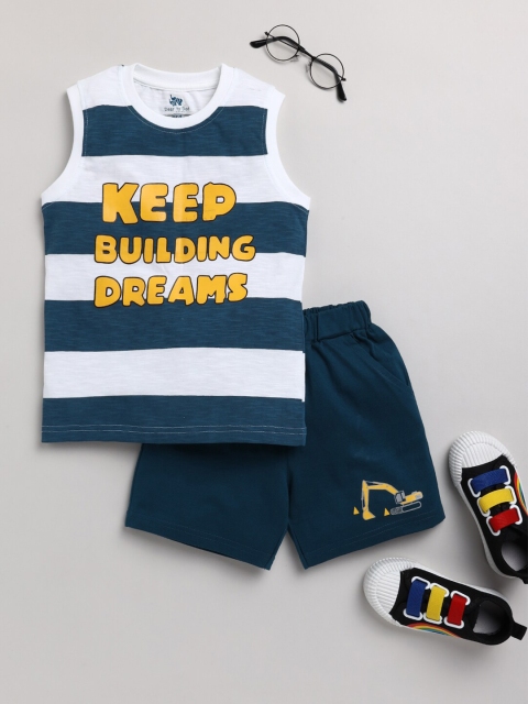 

Dear to Dad Boys Teal & White Printed Pure Cotton T-shirt with Shorts