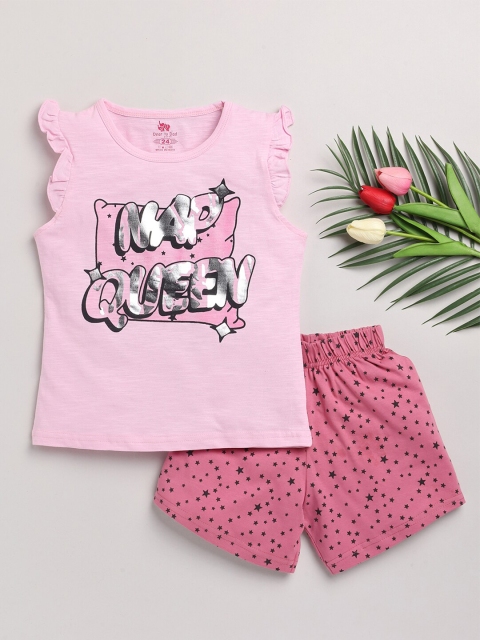 

Dear to Dad Girls Pink Printed Cotton T-shirt with Shorts