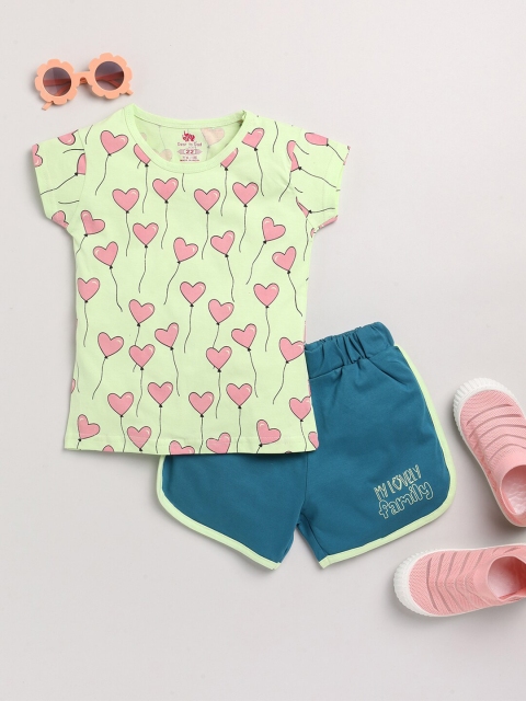 

Dear to Dad Girls Green & Blue Printed T-shirt with Shorts