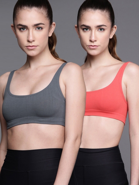 

Inddus Pack of 2 Peach-Coloured & Grey Non Wired Non Padded Seamless Bra Tops