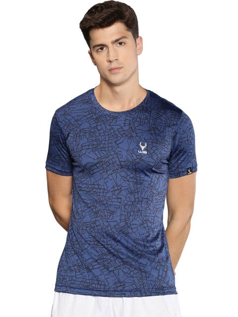 

Wildbrocket Men Blue Printed Slim Fit Training or Gym T-shirt