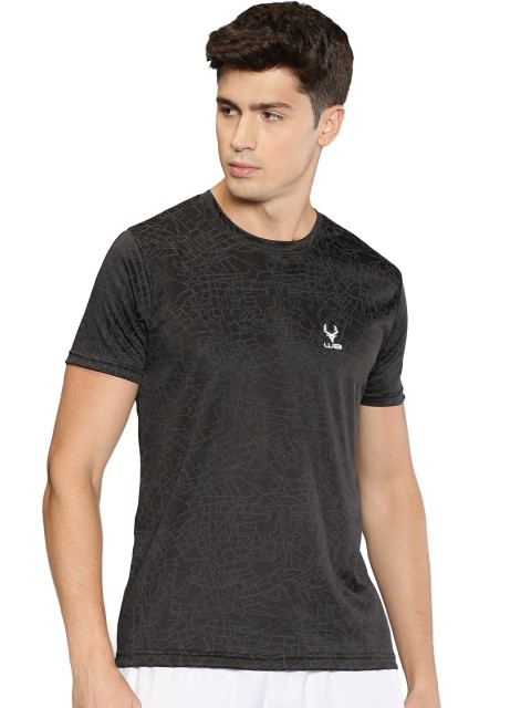 

Wildbrocket Men Black Printed Slim Fit Training or Gym T-shirt
