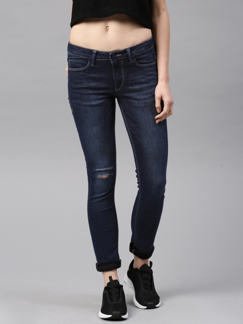 

HRX by Hrithik Roshan Women Blue Skinny Fit Slash Knee Stretchable Jeans