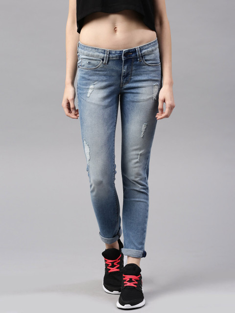 

HRX by Hrithik Roshan Women Blue Skinny Fit Low Distress Stretchable Jeans