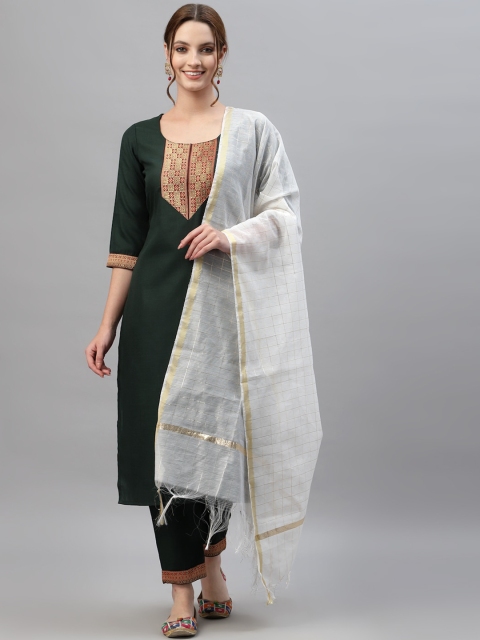 

ALC Creations Women Green Ethnic Motifs Yoke Design Gotta Patti Pure Cotton Kurta with Trousers With Dupatta