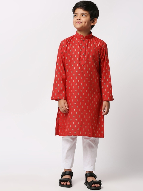 

MEWAR Boys Red Ethnic Motifs Printed Kurta with Pyjamas