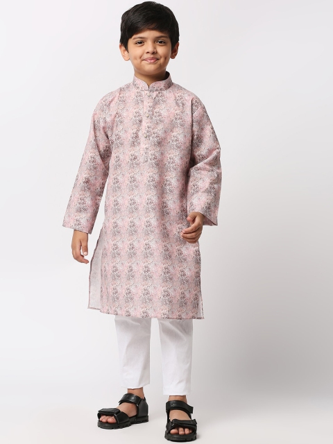 

MEWAR Boys Pink Floral Printed Kurta with Pyjamas