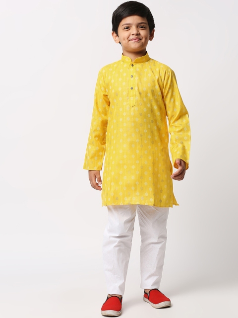 

MEWAR Boys Yellow Ethnic Motifs Printed Kurta with Pyjamas
