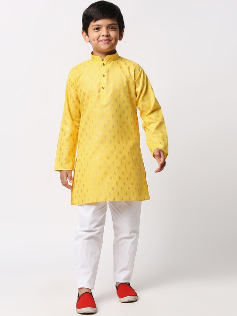 

MEWAR Boys Yellow Ethnic Motifs Printed Kurta with Pyjamas