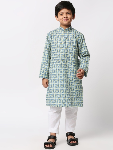 

MEWAR Boys Blue Printed Kurta with Pyjamas