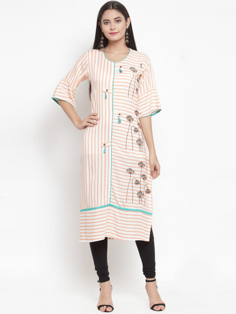 

Aujjessa Women Off White Floral Embroidered Flared Sleeves Kurta