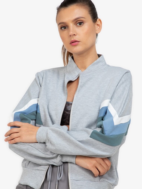

ZALORA ACTIVE Women Grey Blue Striped Tailored Jacket