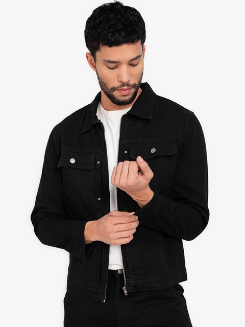

ZALORA BASICS Men Black Pure Cotton Denim Jacket